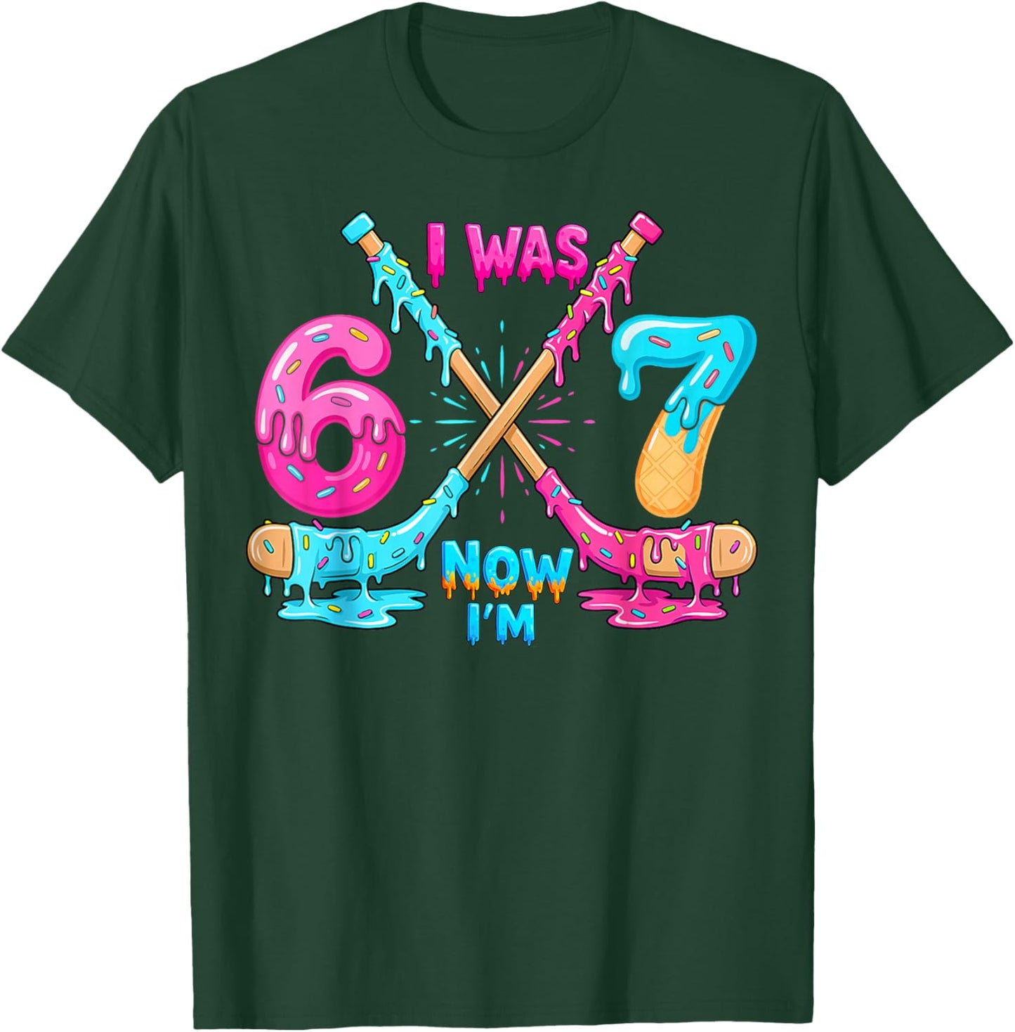 Funny Meme I was 6 Now I'm 7 Hockey Birthday Ice Cream Drip T-Shirt - T-Shirt | Forest