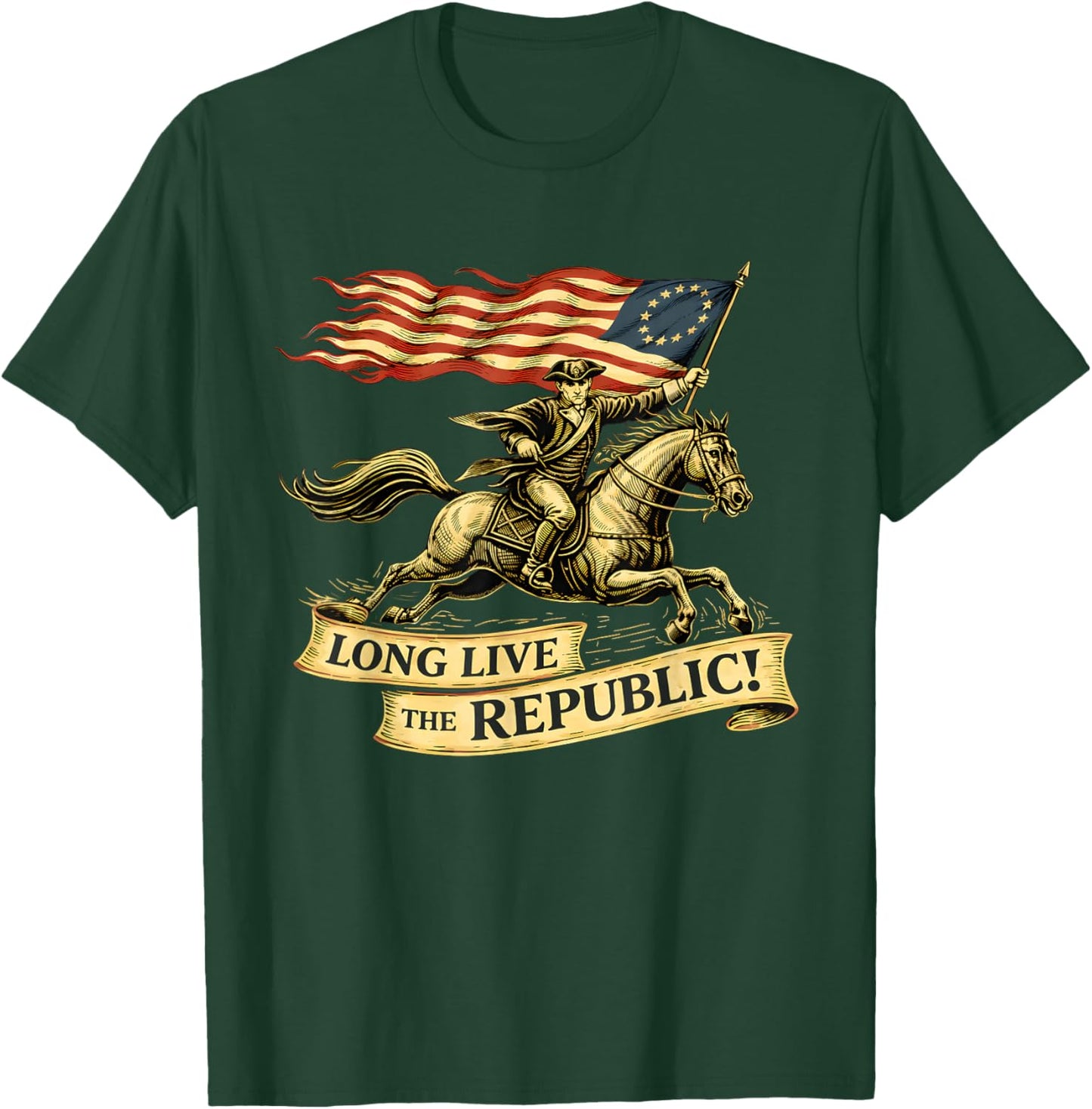 Minuteman Long Live The Republic USA 1776 2026 4th of July T-Shirt - T-Shirt | Forest