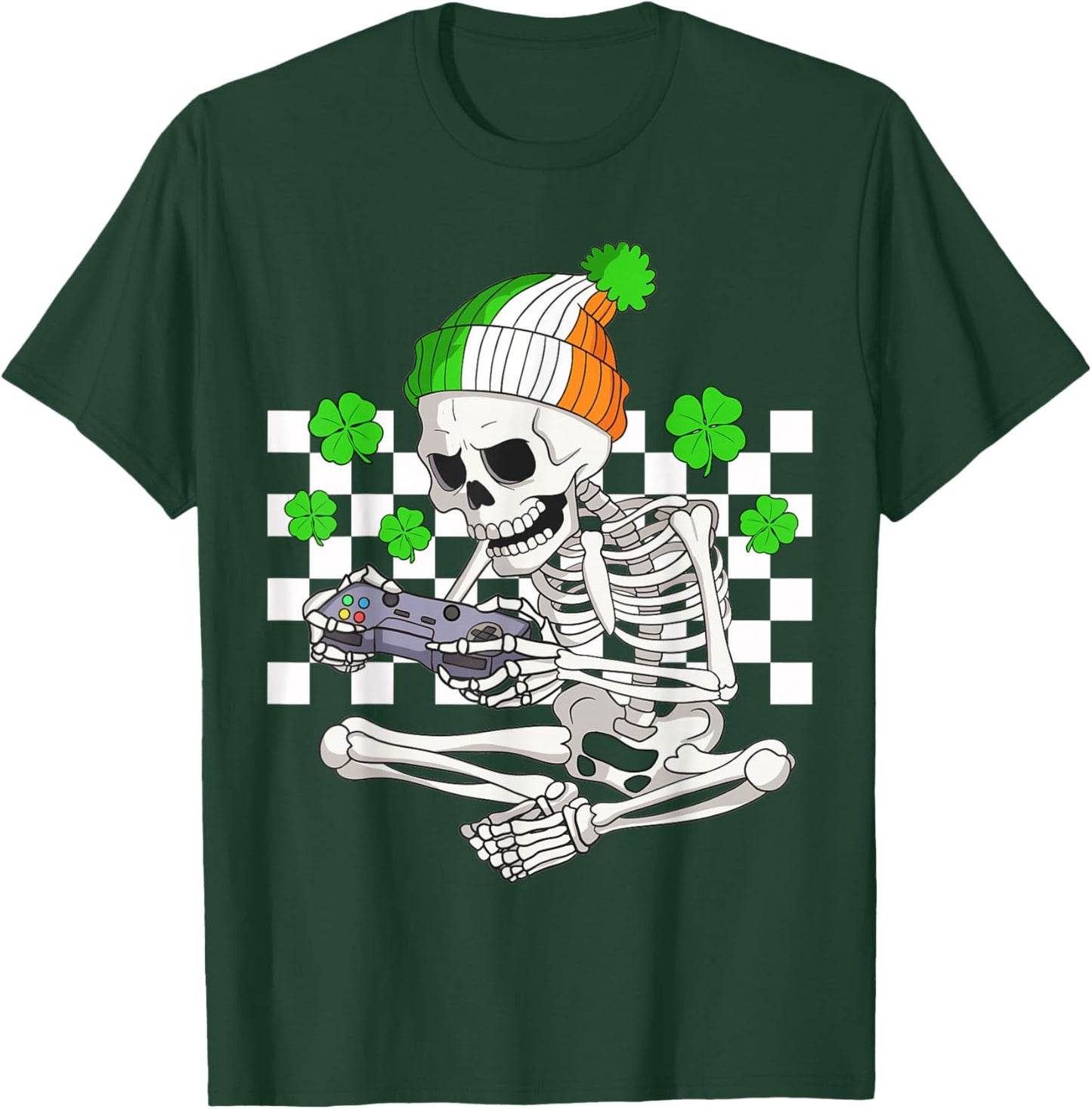 Boys St Patricks Day Skeleton Gamer Video Games Gaming T-Shirt - T-Shirt | Forest