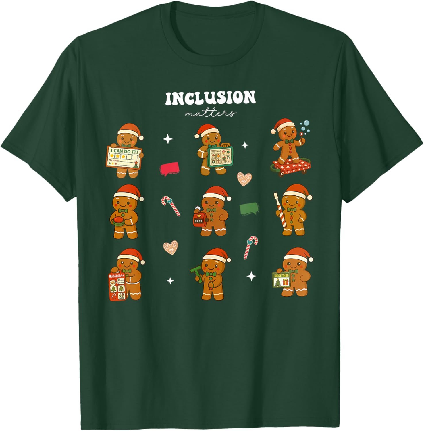 Christmas Inclusion Matter Gingerbread Neurodivergent Autism T-Shirt - T-Shirt | Forest