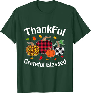 Autumn Fall Thanksgiving Thankful Grateful Blessed Pumpkin T-Shirt - T-Shirt | Forest