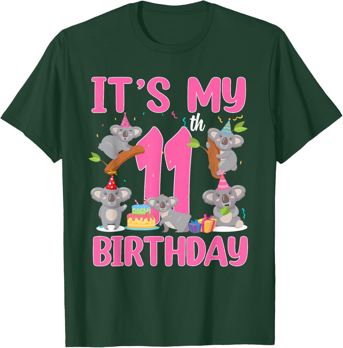 11 Year Old Birthday Girl 11th Birthday Koala Theme Party T-Shirt - T-Shirt | Forest