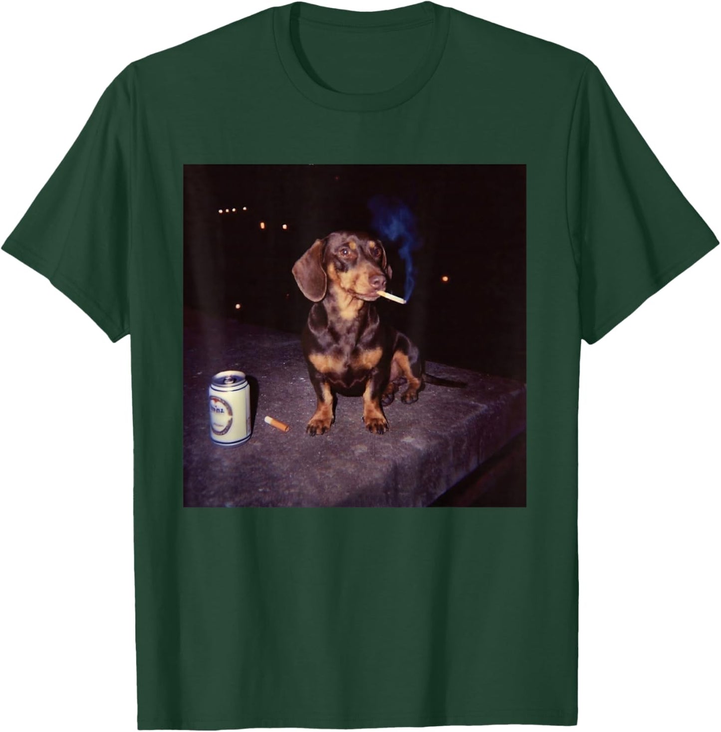 Funny Smoking Dachshund Cigarette Beer Gen Z Stupid Brainrot T-Shirt - T-Shirt | Forest