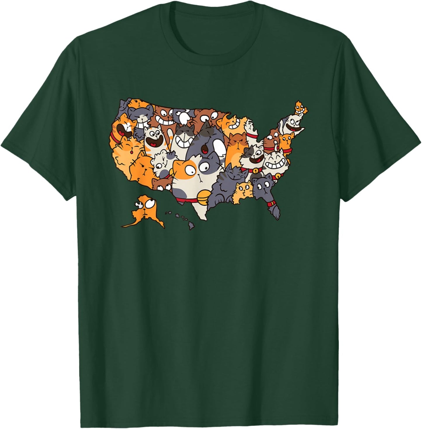 Meowy Map of The United States Men Women Kids Funny Cat T-Shirt - T-Shirt | Forest