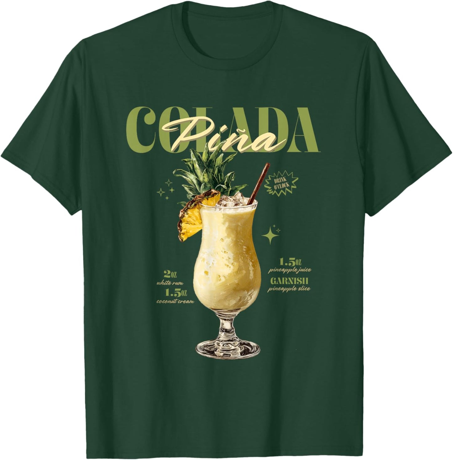 Vintage Piña Colada Drink O'Clock Tropical Cocktail T-Shirt - T-Shirt | Forest