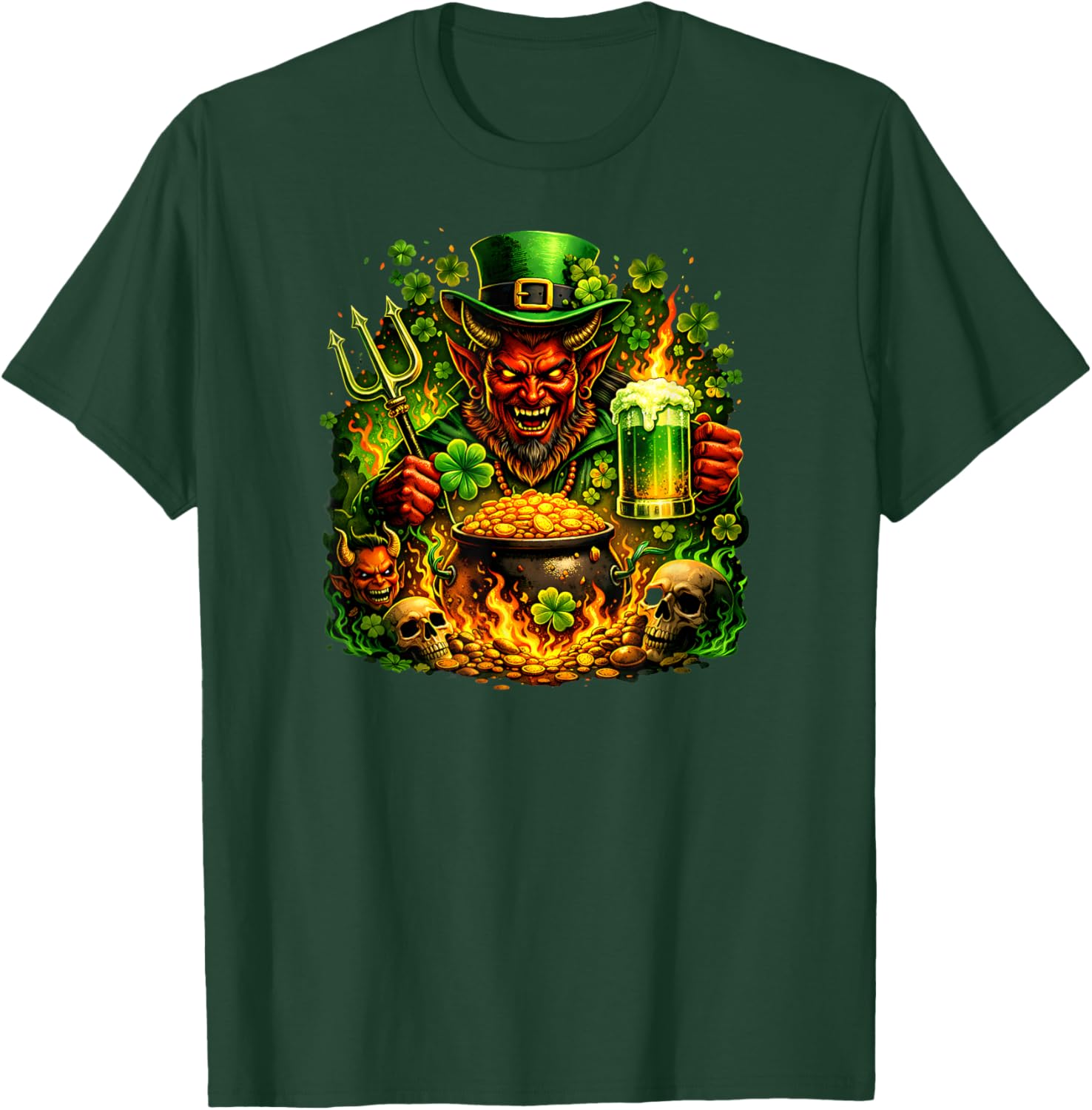 Dark St Patricks Day Evil Leprechaun Devil Skull Men Graphic T-Shirt - T-Shirt | Forest
