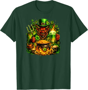 Dark St Patricks Day Evil Leprechaun Devil Skull Men Graphic T-Shirt - T-Shirt | Forest