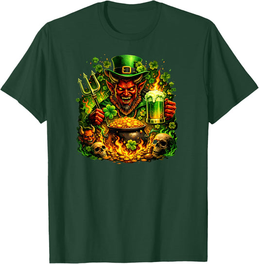 Dark St Patricks Day Evil Leprechaun Devil Skull Men Graphic T-Shirt - T-Shirt | Forest