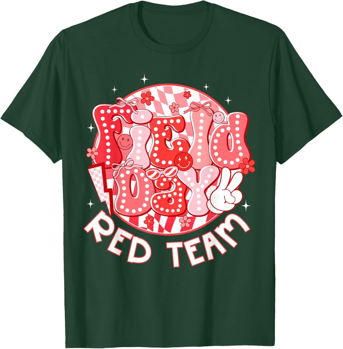 Field Day Red Team Coquette Bow Retro Lightning Bolt T-Shirt - T-Shirt | Forest