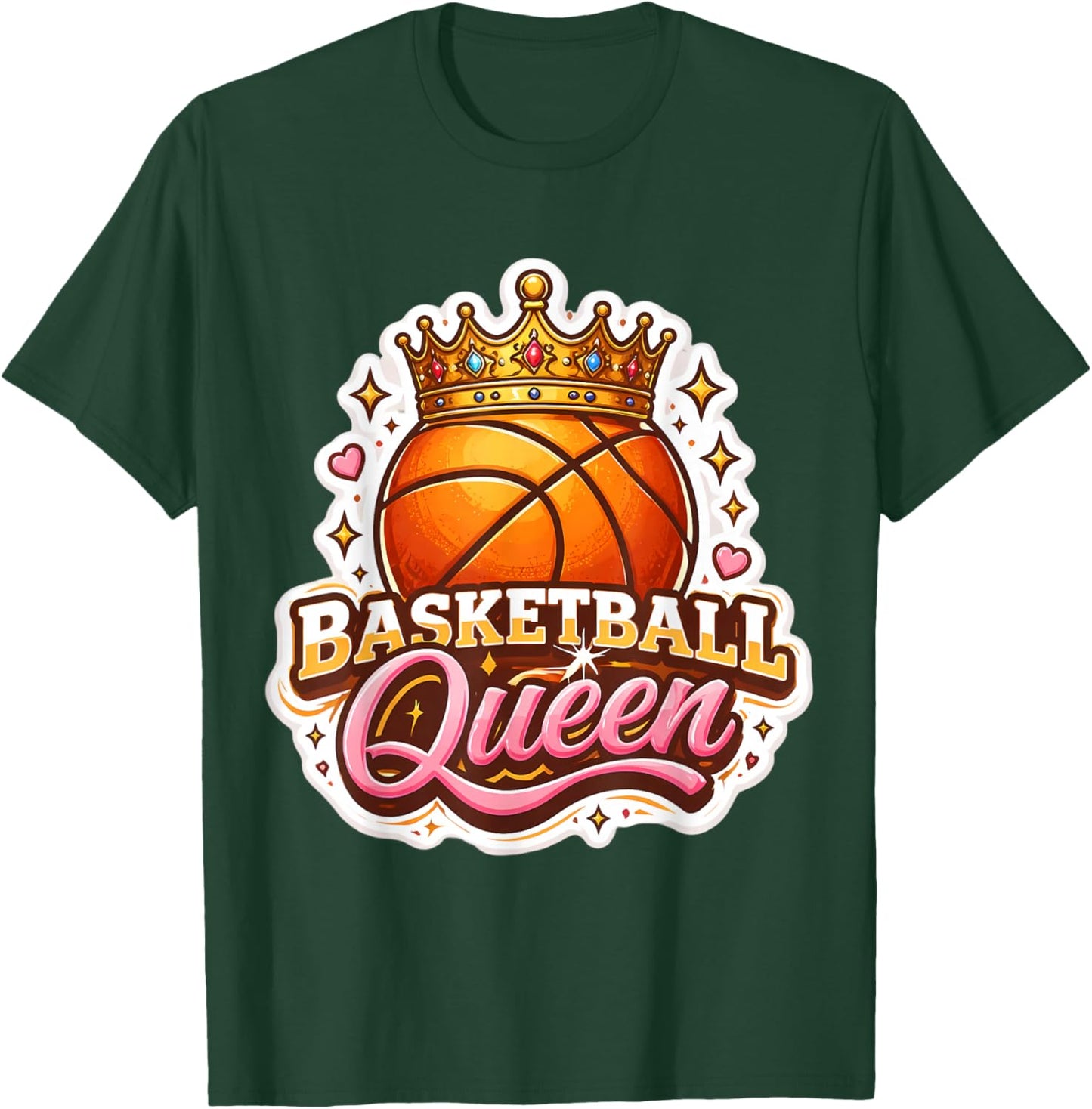 Basketball Queen Girl Player Lover Woman Coach Fan Hoops Mom T-Shirt - T-Shirt | Forest