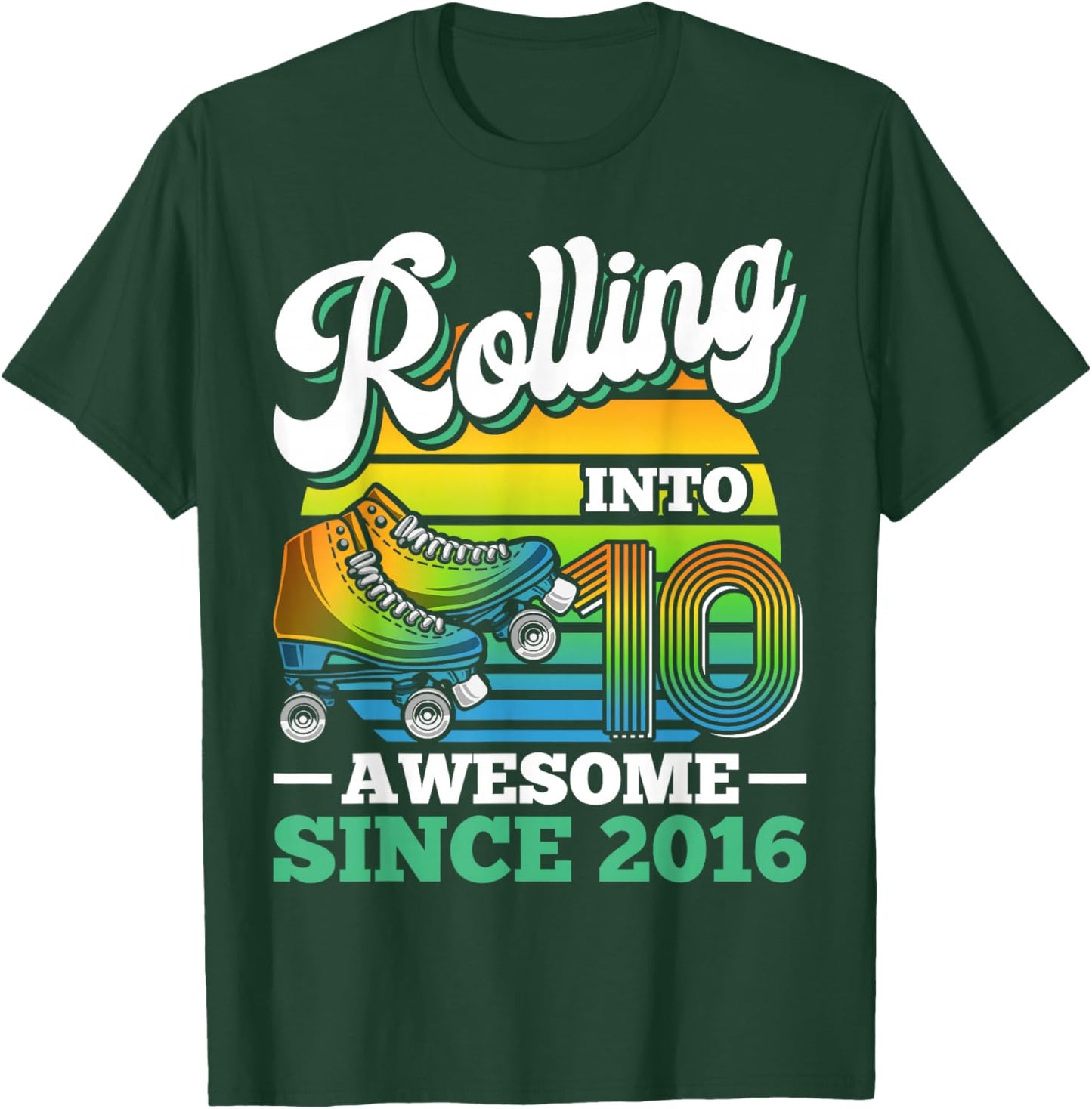 Rolling Into 10 Roller Skating Birthday Party 10th Birthday T-Shirt - T-Shirt | Forest