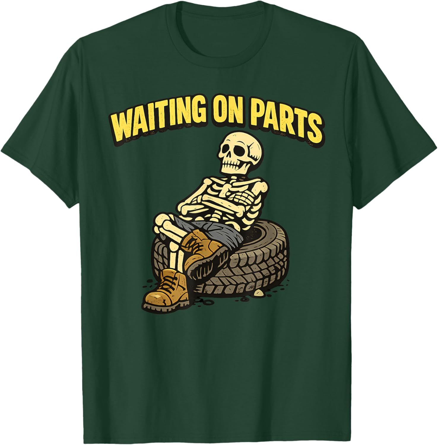 Waiting On Parts Auto Technician Skeleton Funny Mechanic T-Shirt - T-Shirt | Forest