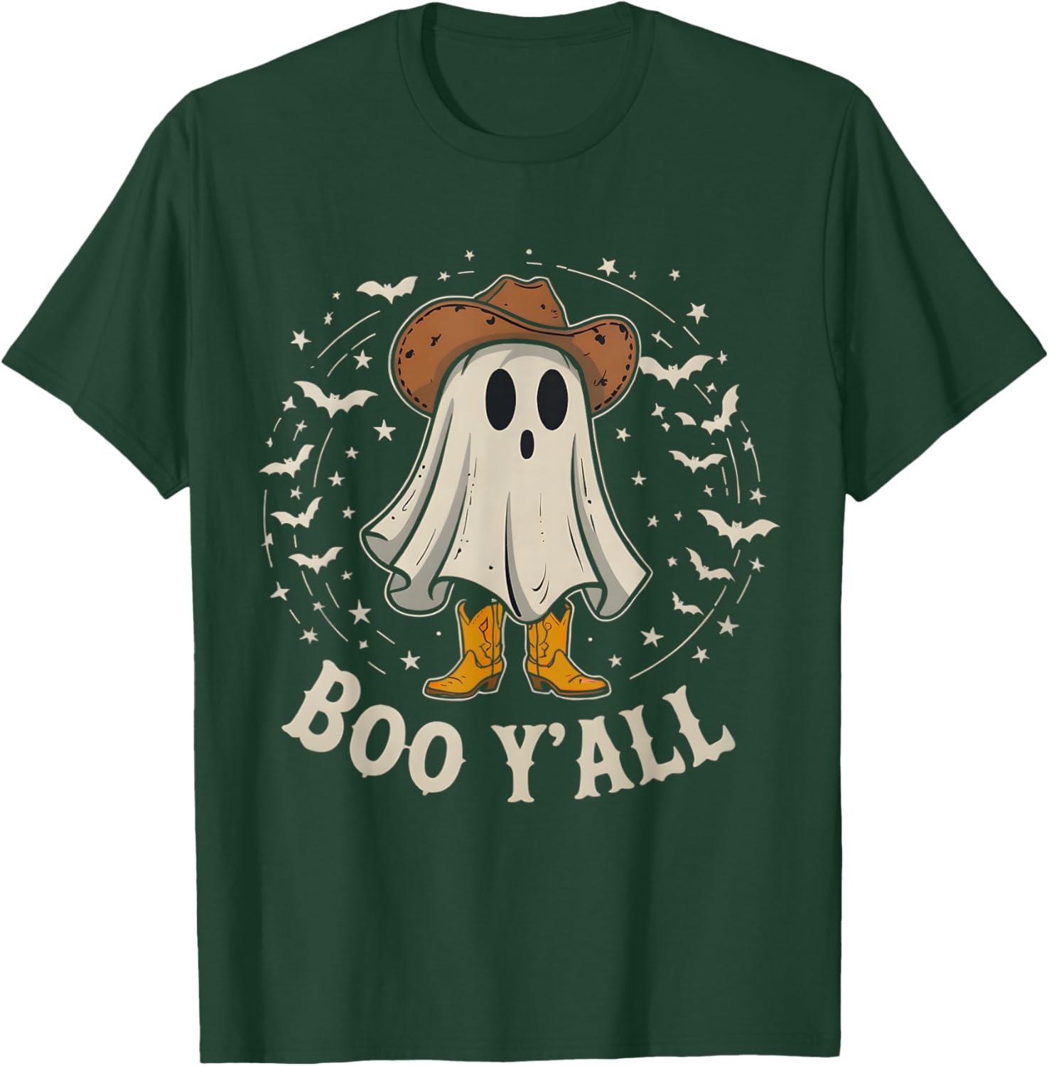 Western Country Halloween Southern Retro Ghost Boo Y'all T-Shirt - T-Shirt | Forest