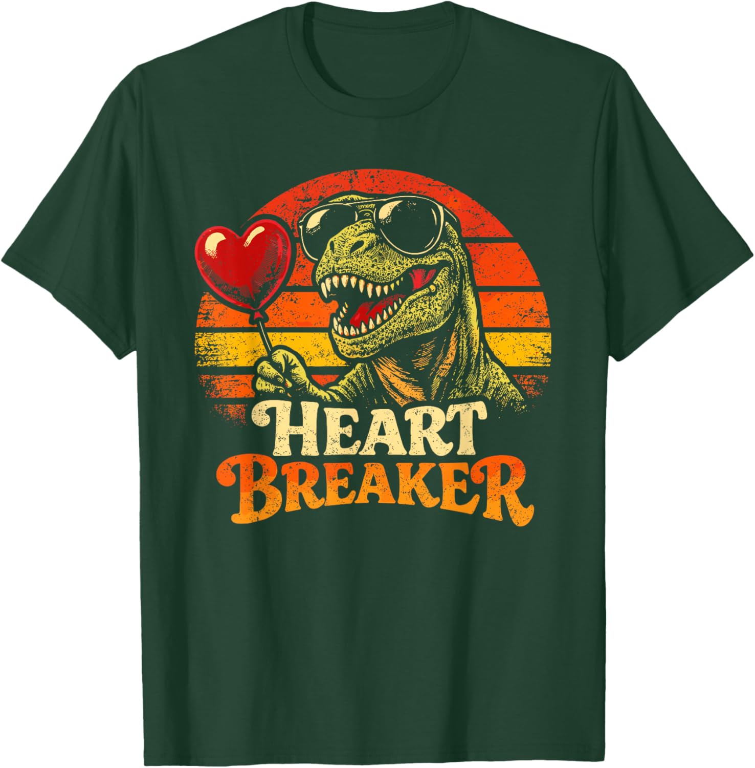 Heart Breaker T-Rex Dinosaur Retro Kids Boys Valentines T-Shirt - T-Shirt | Forest