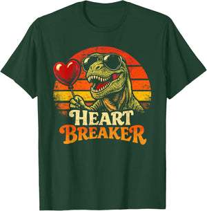 Heart Breaker T-Rex Dinosaur Retro Kids Boys Valentines T-Shirt - T-Shirt | Forest