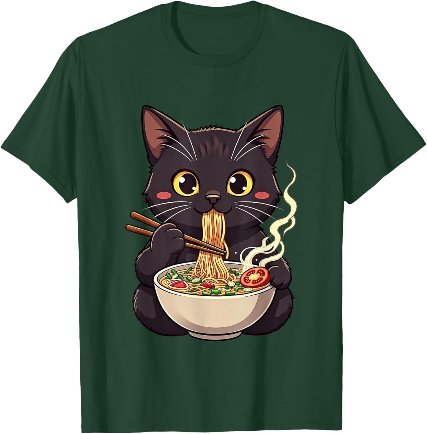 Cat Eating Ramen Cute Animal Cats Lovers T-Shirt - T-Shirt | Forest