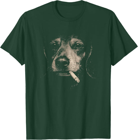 Dog Smoking Cigarette Funny Dachshund Meme T-Shirt - T-Shirt | Forest