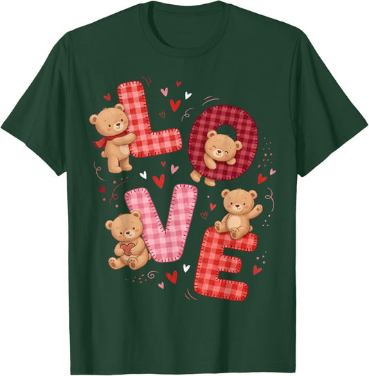 Cute Teddy Bear Women Valentines Shirt Girl Love Heart T-Shirt - T-Shirt | Forest