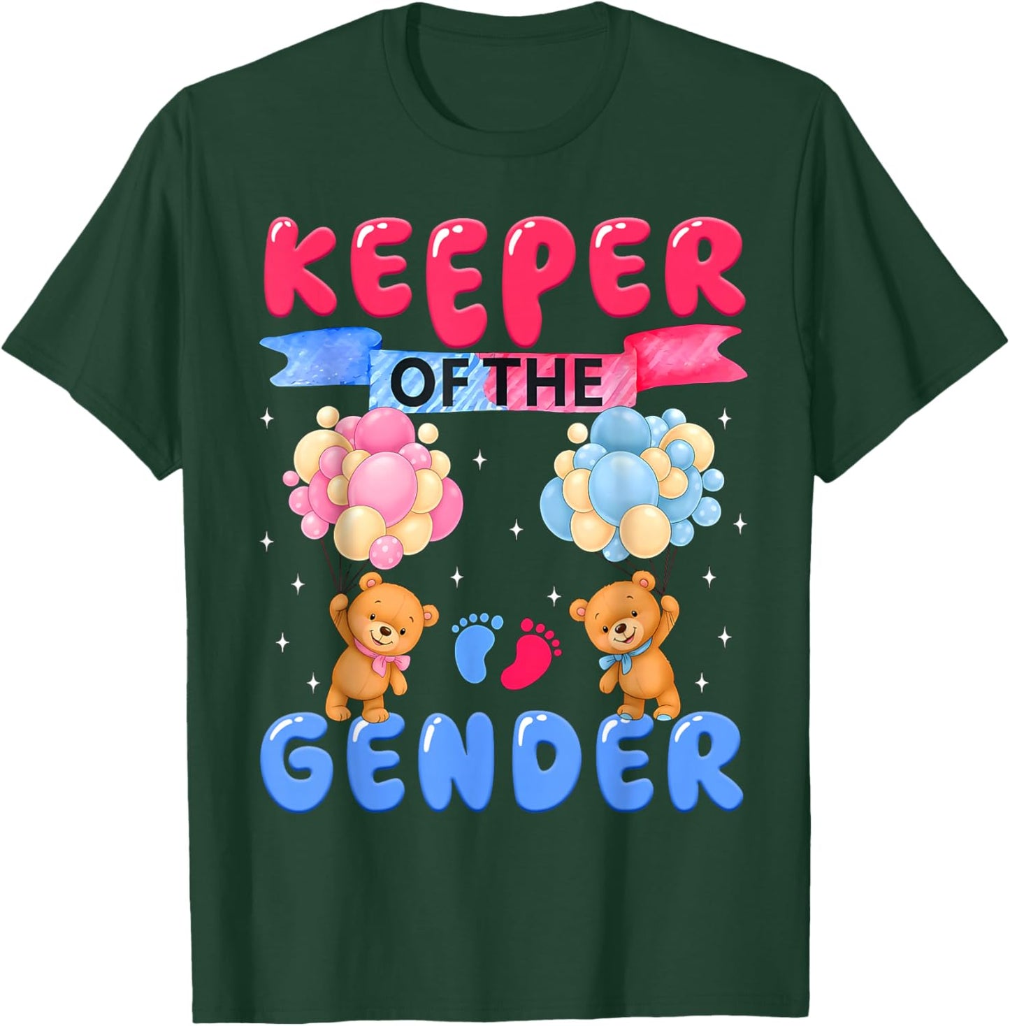 Keeper of The Gender Reveal Cute Bear Balloons Pink Or Blue T-Shirt - T-Shirt | Forest