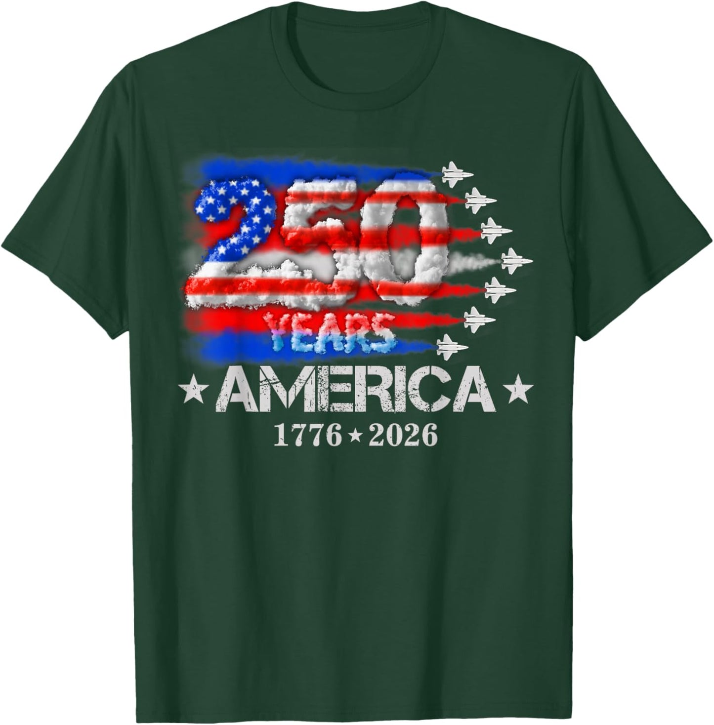 250 Years 1776 2026 250th Vintage 4th July American Flag T-Shirt - T-Shirt | Forest