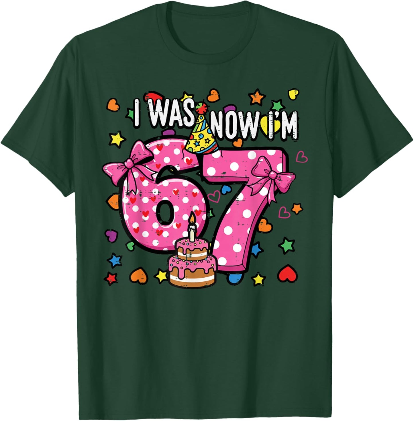 I was 6 Now Im 7 Bow Cake 7th Birthday 67 Girls Kids Youth T-Shirt - T-Shirt | Forest