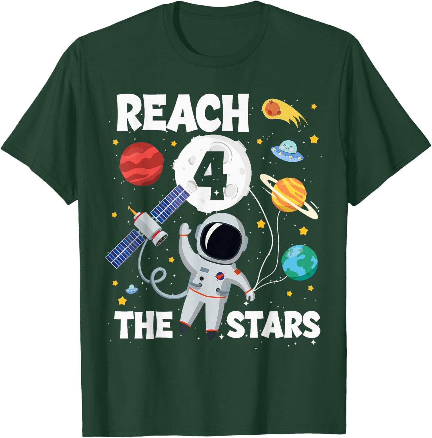 Reach Four The Stars 4 Years Old Birthday Boy Astronaut 4th T-Shirt - T-Shirt | Forest