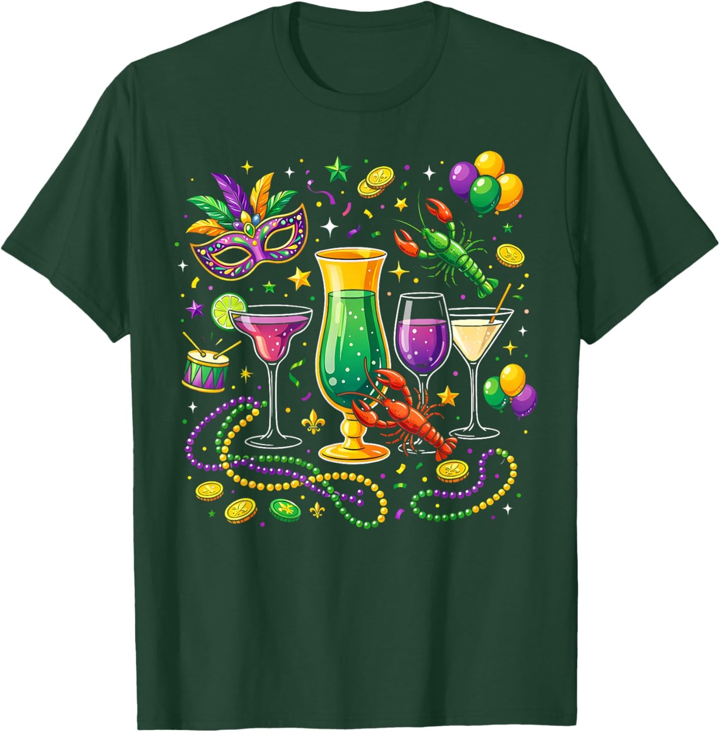 Fat Tuesday Mardi Gras Wine Glasses Drink Carnival Men Women T-Shirt - T-Shirt | Forest