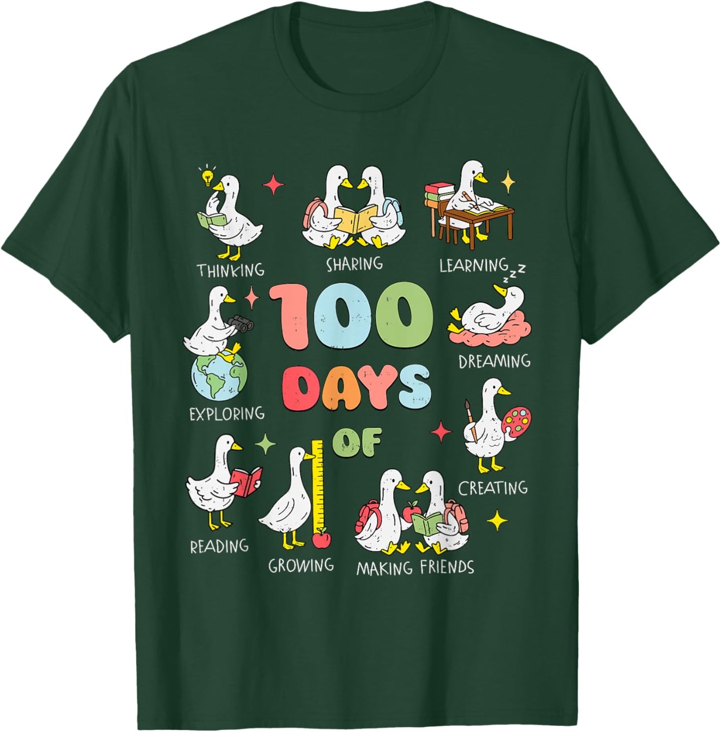 Happy 100 Days of School Girl Kids Goose 100th Day of School T-Shirt - T-Shirt | Forest