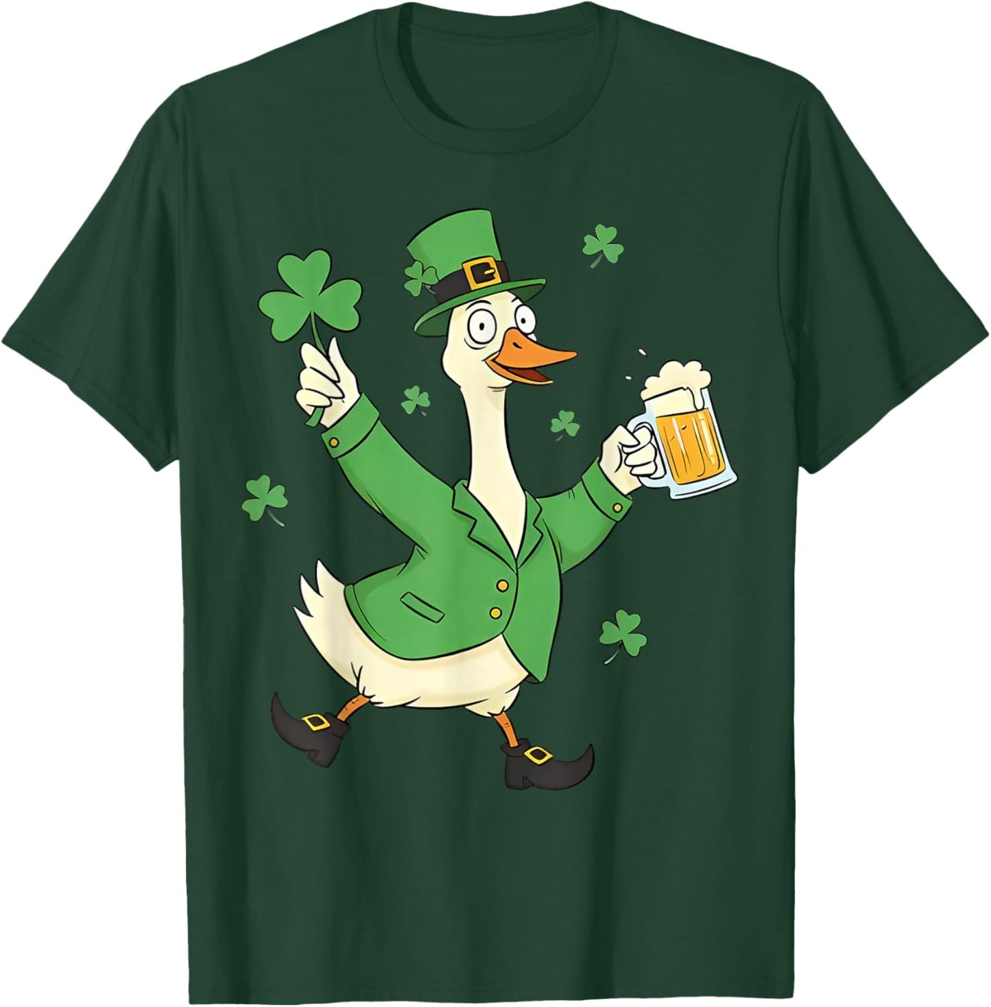 St Patrick’s Day Goose Funny Irish Goose Drinking Beer T-Shirt - T-Shirt | Forest