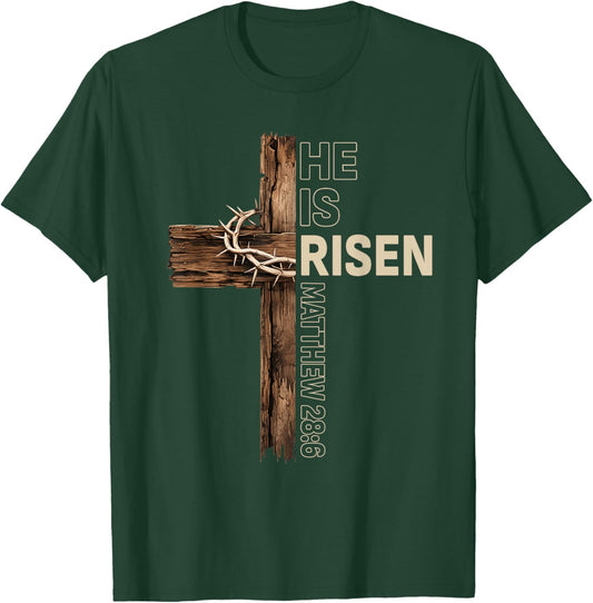 He is Risen Cross Jesus Happy Easter Christian Men Women Kid T-Shirt - T-Shirt | Forest
