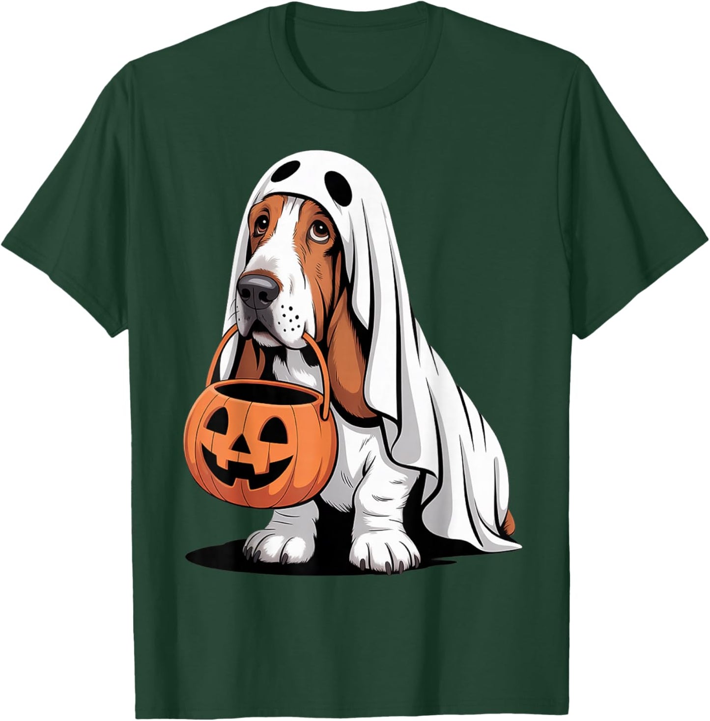 Cute Basset Hound Dog Ghost Costume with Pumpkin T-Shirt - T-Shirt | Forest