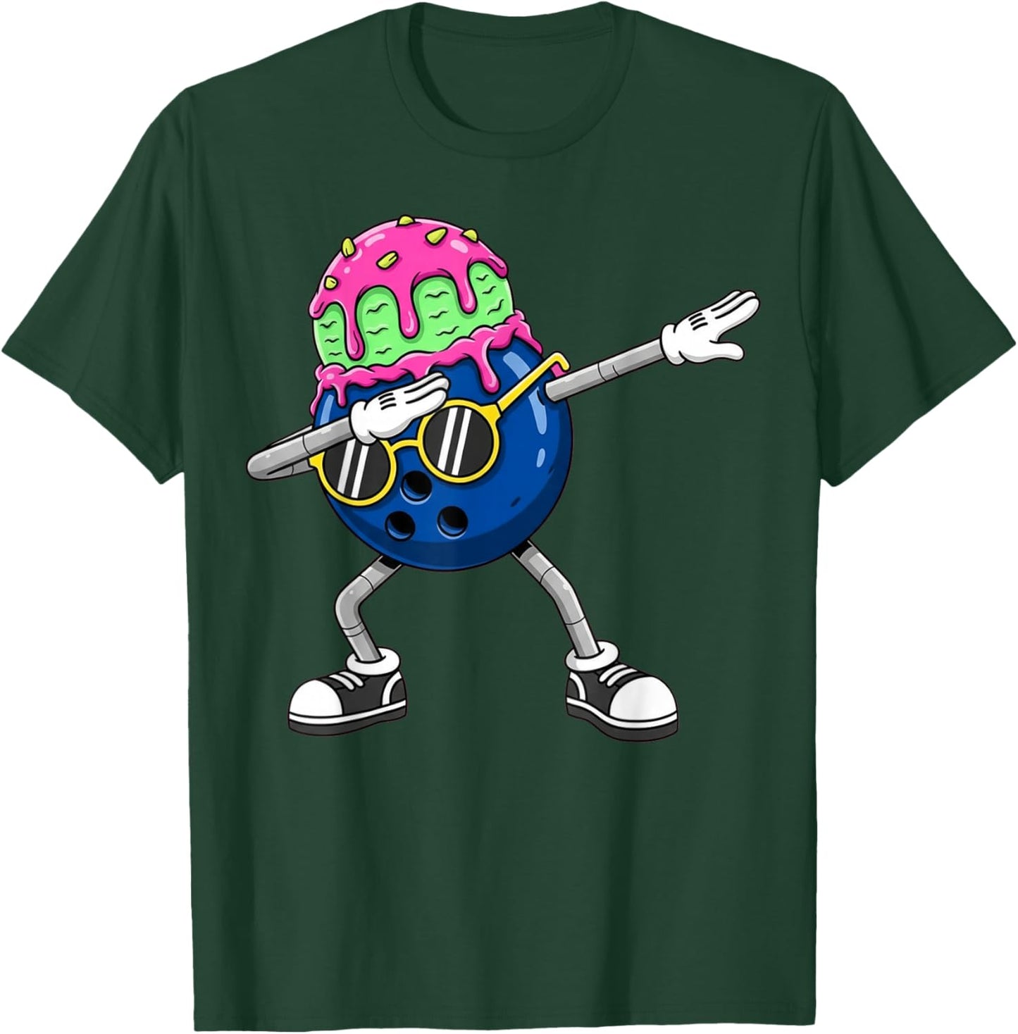 Dabbing Bowling Ball Drip Ice Cream Kids Youth Boys Girls T-Shirt - T-Shirt | Forest
