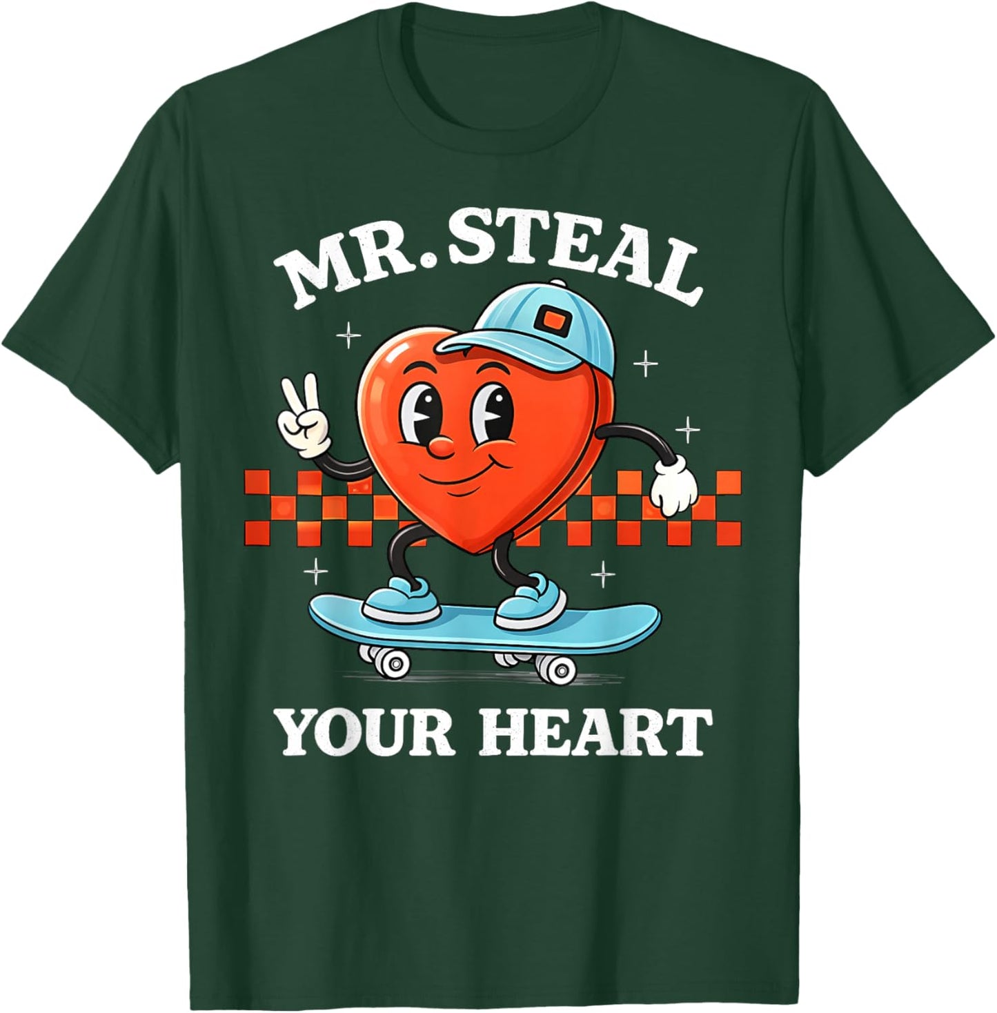 Valentines Day Mr. Steal Your Heart Skateboard Kids Boys T-Shirt - T-Shirt | Forest