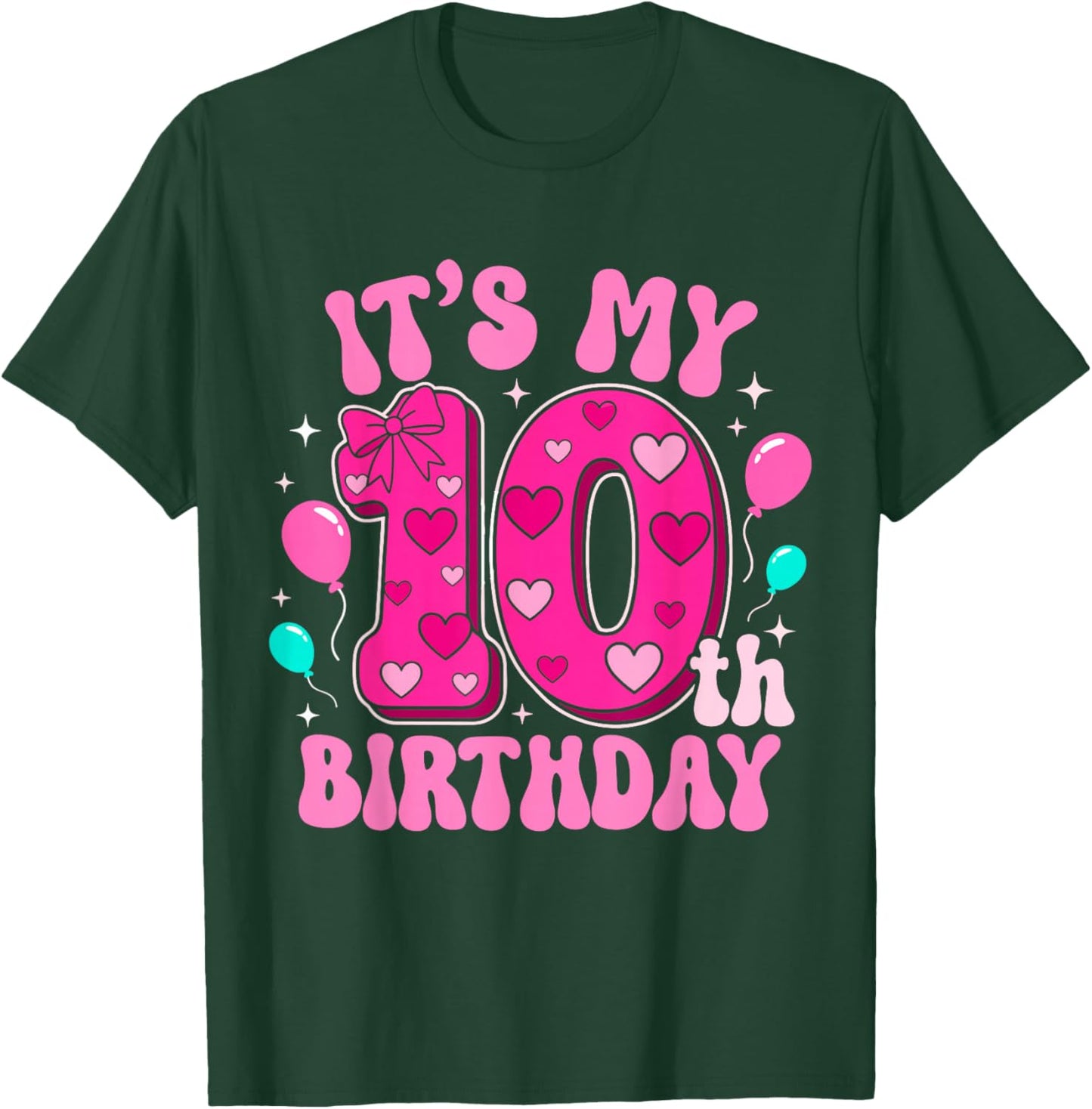 10 Year Old Pink Coquette Bow It's My 10th Birthday Girl T-Shirt - T-Shirt | Forest