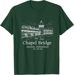 Lucerne Switzerland Skyline Souvenir Bridge Chapel Men Women T-Shirt - T-Shirt | Forest