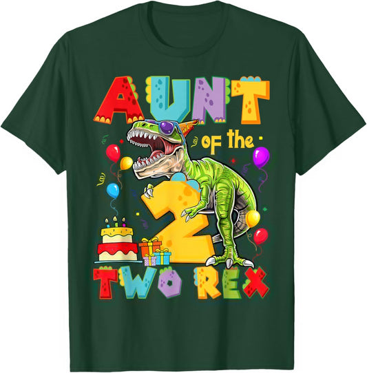 Aunt of The Two Rex 2nd Birthday Boy Dinosaur T-Rex T-Shirt - T-Shirt | Forest
