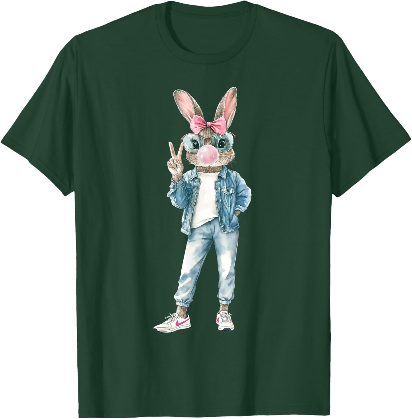 Funny Bunny Sunglasses Rabbit Coquette Bow Easter Trendy T-Shirt - T-Shirt | Forest