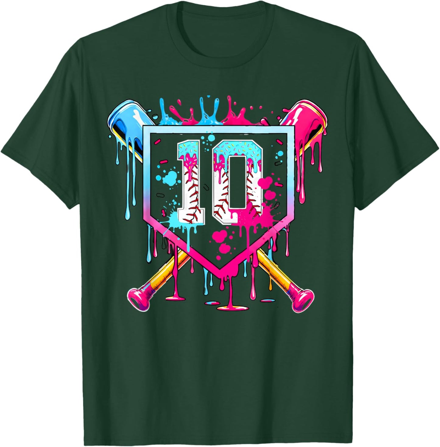 10th Birthday Boys Baseball Ice Cream Drip Boys Baseball T-Shirt - T-Shirt | Forest