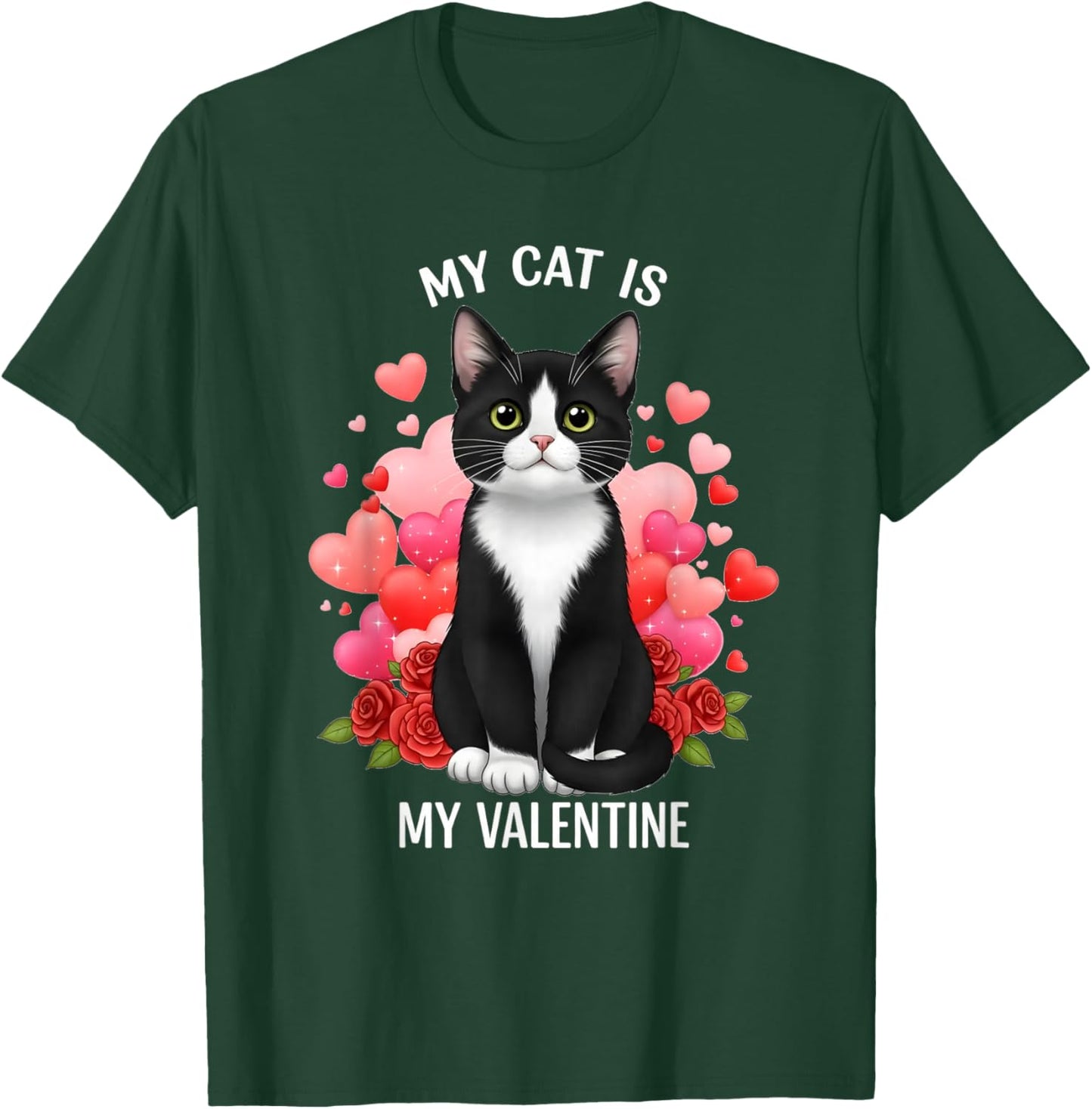 My Cat is My Valentine Tuxedo Cat Lover Women Girls T-Shirt - T-Shirt | Forest