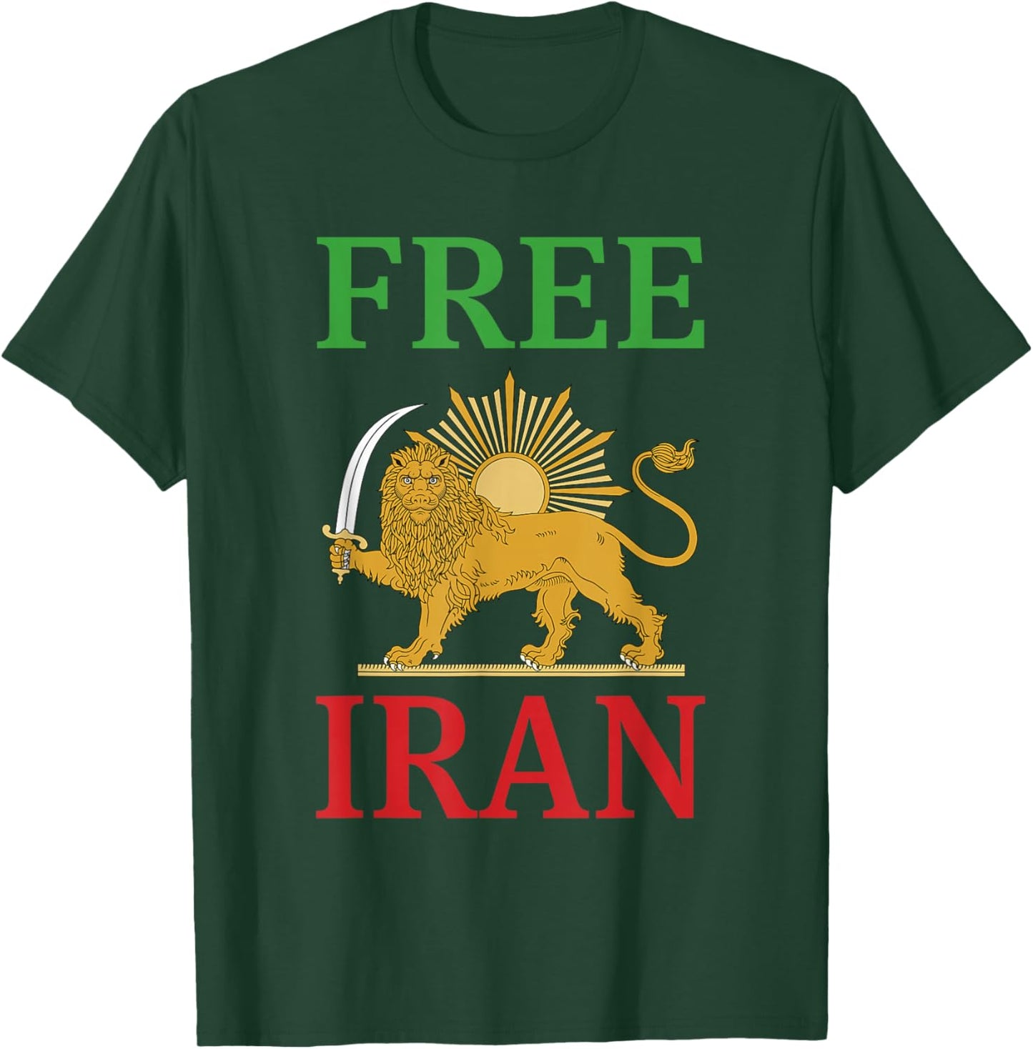 Free Iran Symbol Flag Heartbeat Freedom Love with Lion T-Shirt - T-Shirt | Forest