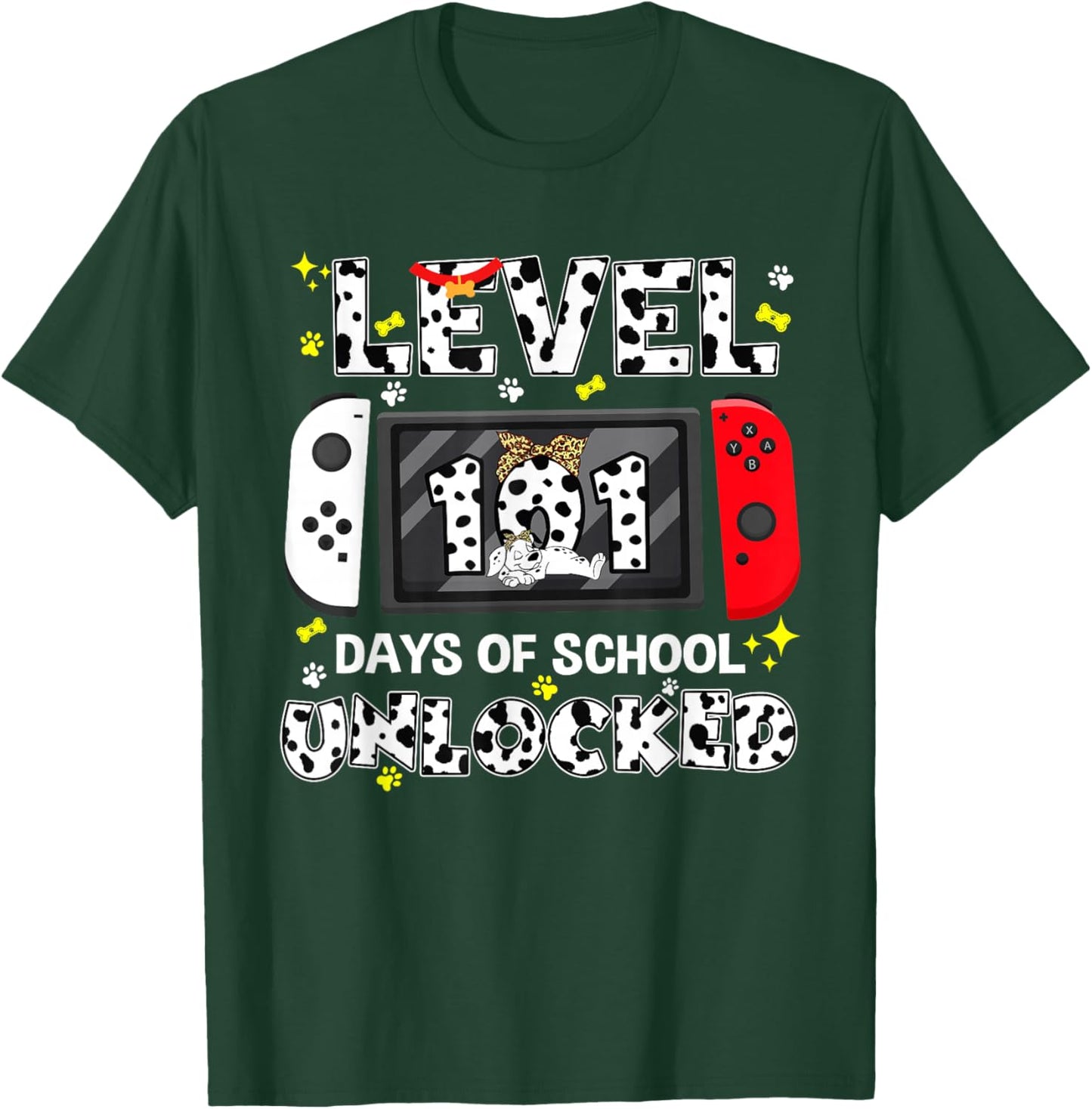 Level Unlocked Game Controller 101 Days School 100 Days T-Shirt - T-Shirt | Forest