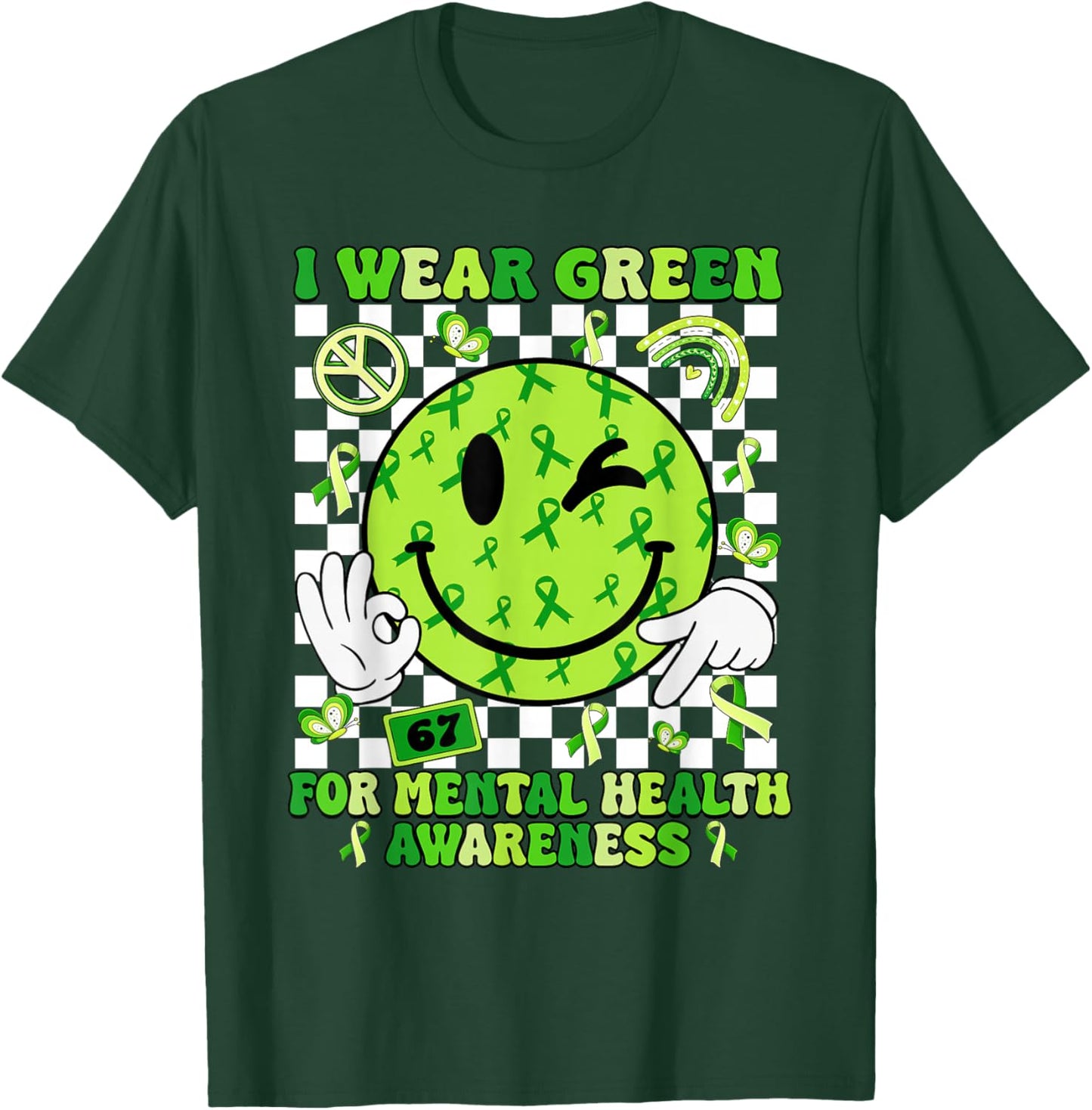I Wear Green for Mental Health Matter Awareness Green Ribbon T-Shirt - T-Shirt | Forest