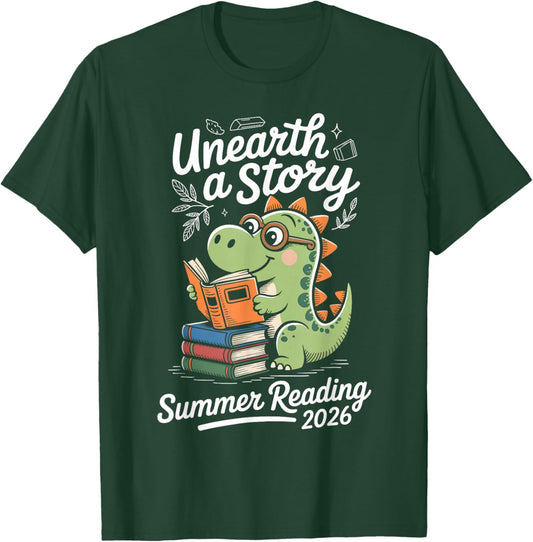 Unearth A Story Summer Reading 2026 Dino T-Shirt - T-Shirt | Forest