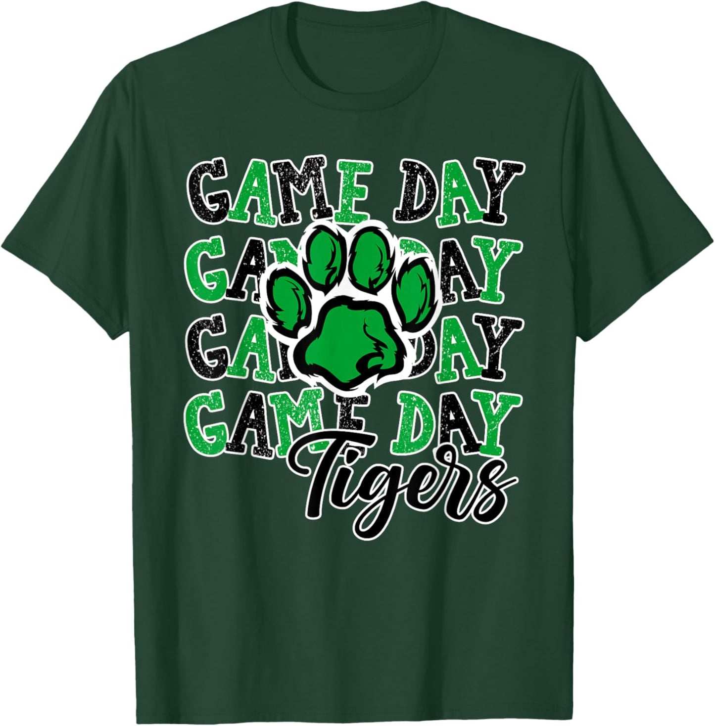 Game Day Tigers Green Paw Print School Spirit Mascot Tiger T-Shirt - T-Shirt | Forest