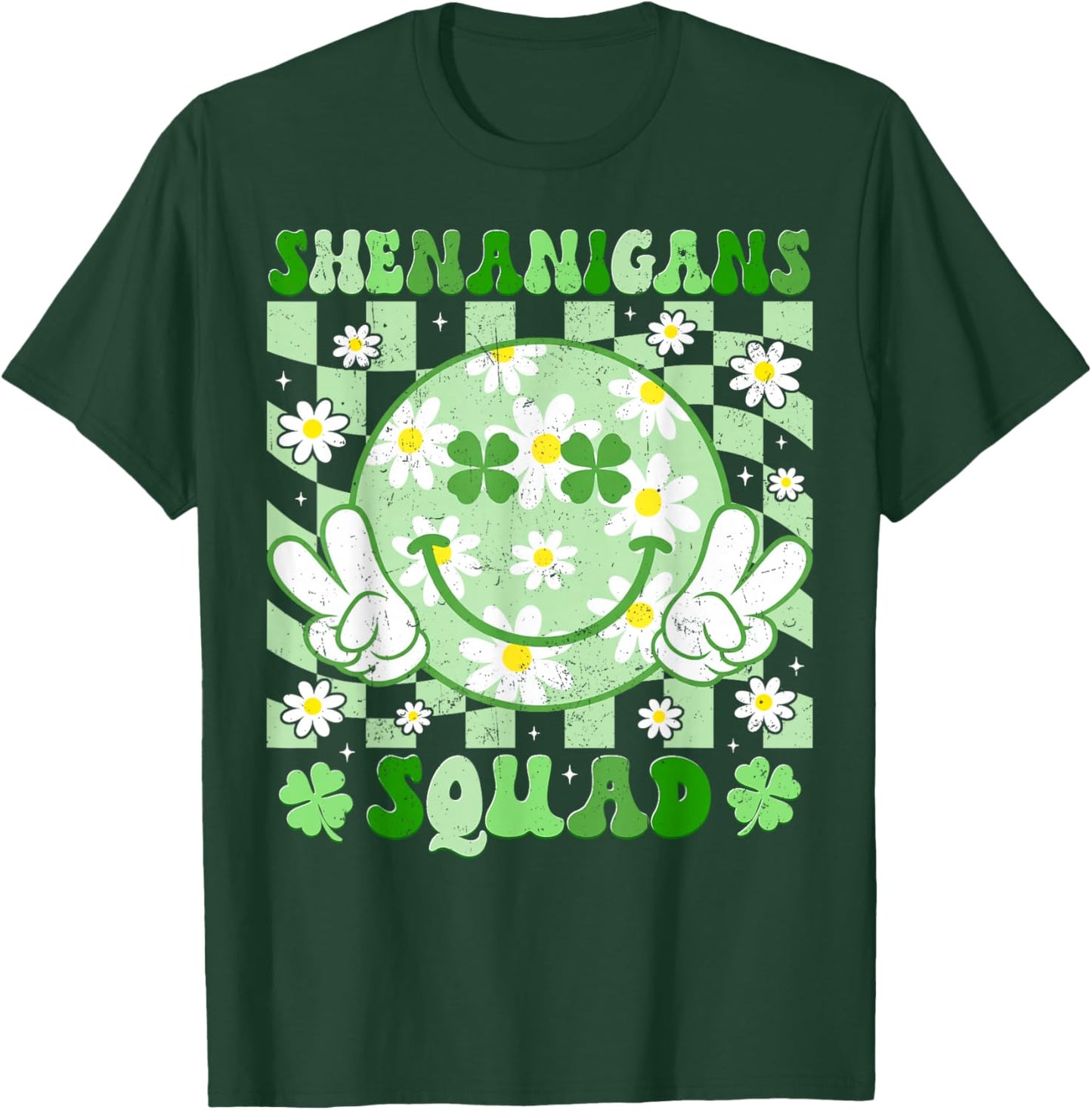 Shenanigans Squad Peace Sign Shamrock St Patricks Girl Women T-Shirt - T-Shirt | Forest