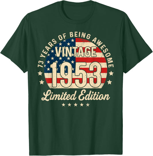 73rd Birthday Vintage 1953 73 Year Old Gifts Men USA Flag T-Shirt - T-Shirt | Forest