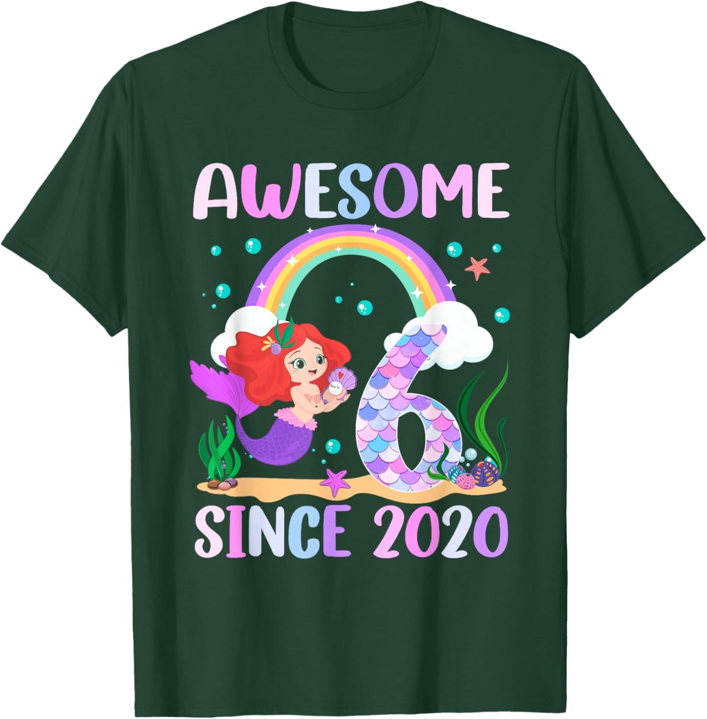 6th Birthday Girl Mermaid Theme Awesome Since 2020 T-Shirt - T-Shirt | Forest