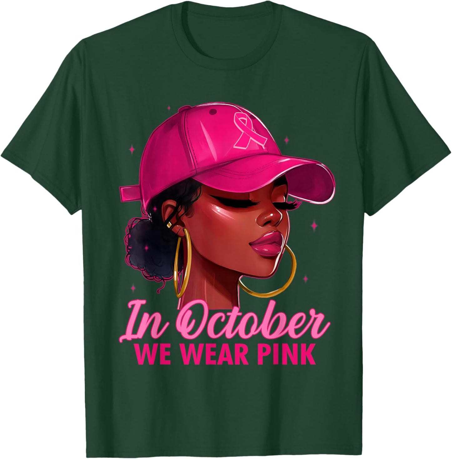 in October We Wear Pink Black Women Breast Cancer Awareness T-Shirt - T-Shirt | Forest
