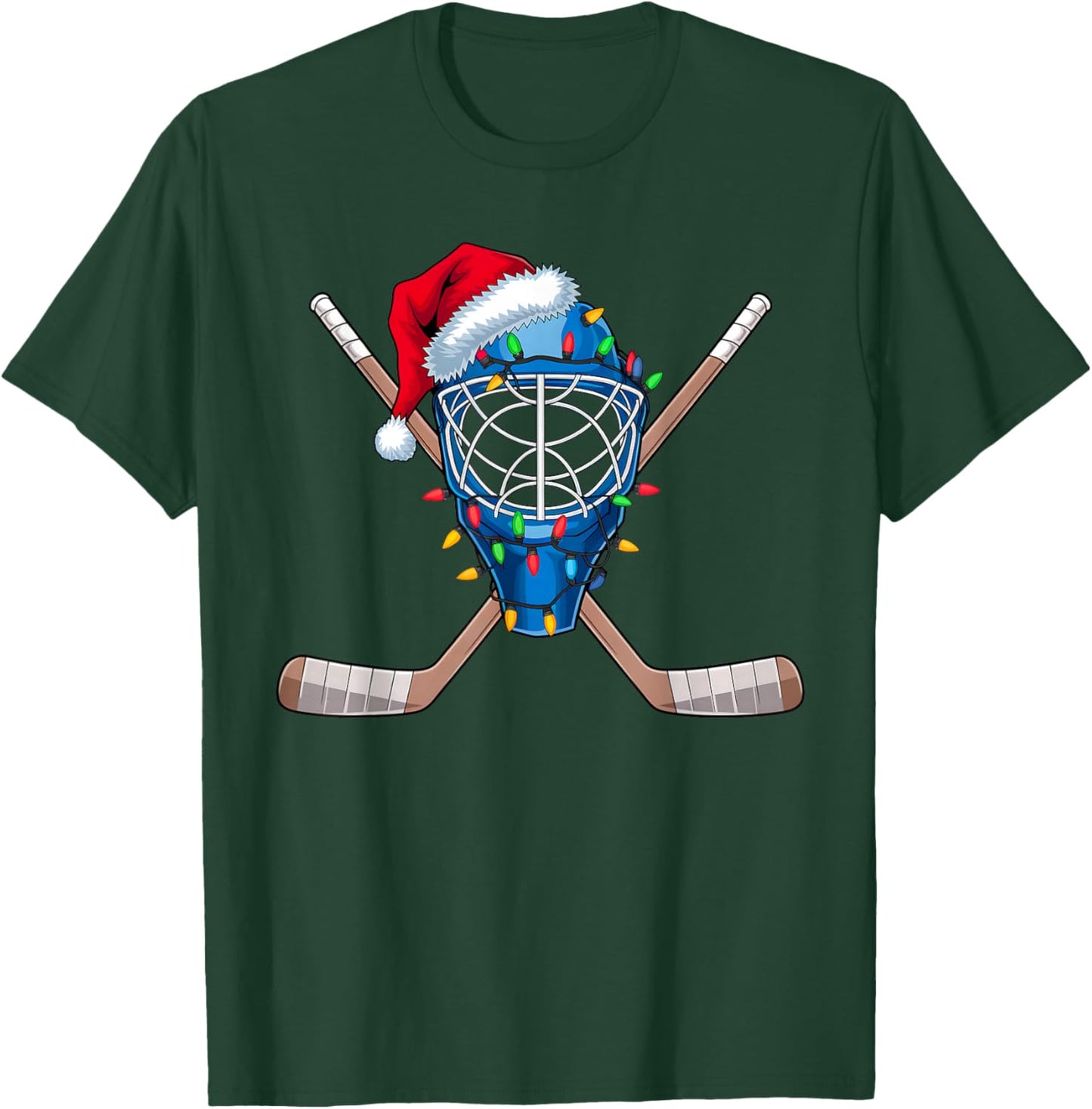 Christmas Ice Hockey Player Santa Sport Hockey Goalie Xmas T-Shirt - T-Shirt | Forest