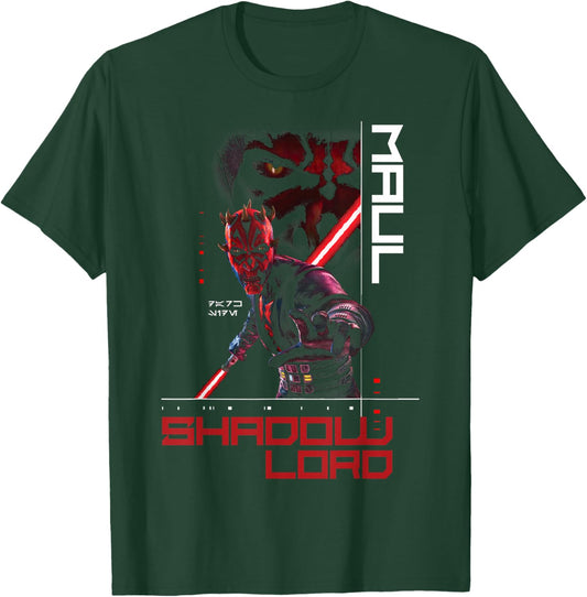 Star Wars Maul Shadow Lord Bold Cyber Text Looming Face T-Shirt - T-Shirt | Forest